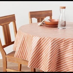 NWT threshold orange white tablecloth cover 70”x70” cotton polyethylene